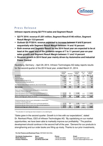 Thumbnail Infineon Financial Statement 2014-q2
