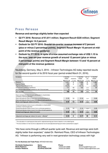 Thumbnail Infineon Financial Statement 2016-q2