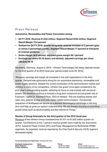 Thumbnail Infineon Financial Statement 2016-q3