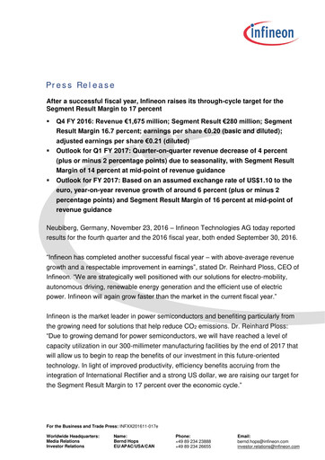 Thumbnail Infineon Financial Statement 2016-q4