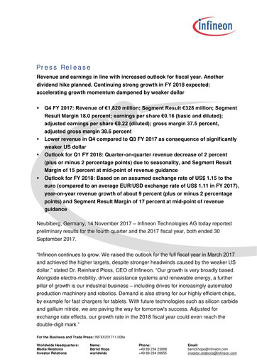 Thumbnail Infineon Financial Statement 2017-q4