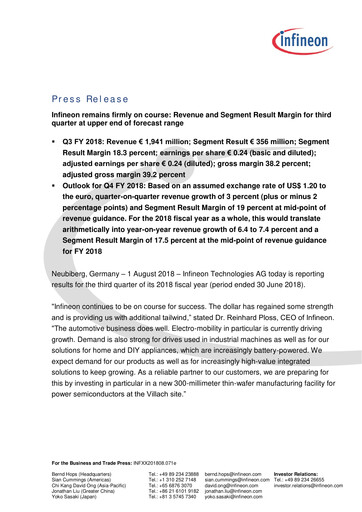 Thumbnail Infineon Financial Statement 2018-q3