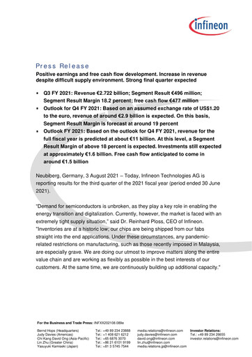 Thumbnail Infineon Financial Statement 2021-q3
