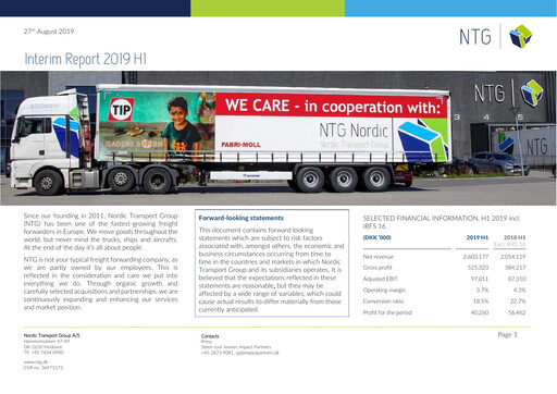 Thumbnail NTG Nordic Transport Group A/S Half-year Report 2019-h1