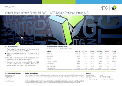 Thumbnail NTG Nordic Transport Group A/S Half-year Report 2021-h1