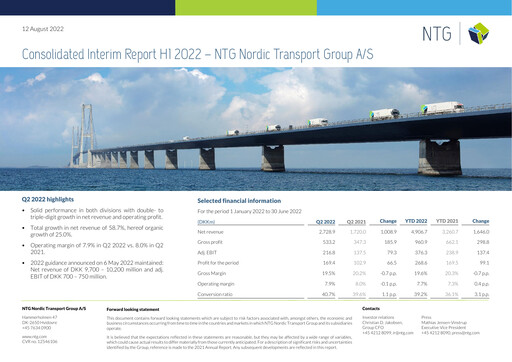 Thumbnail NTG Nordic Transport Group A/S Half-year Report 2022-h1