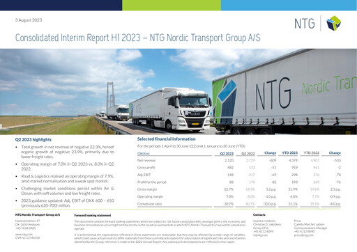 Thumbnail NTG Nordic Transport Group A/S Half-year Report 2023-h1