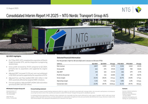 Thumbnail NTG Nordic Transport Group A/S Half-year Report 2025-h1