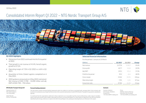 Thumbnail NTG Nordic Transport Group A/S Quarterly Report 2022-q1