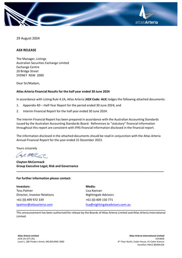 Thumbnail Atlas Arteria Half-year Report 2024-h1