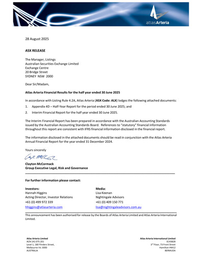 Thumbnail Atlas Arteria Half-year Report 2025-h1