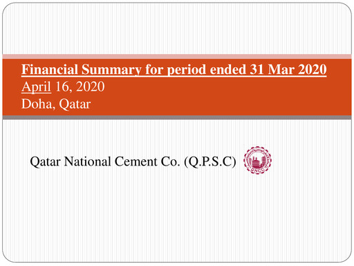Thumbnail Qatar National Cement Company Quarterly Report 2020-q1