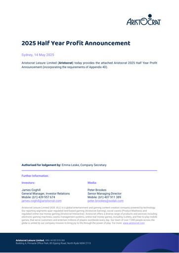 Thumbnail Aristocrat Half-year Report 2025-h1