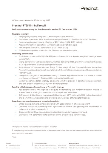 Thumbnail Precinct Properties
 Half-year Report 2025-h1