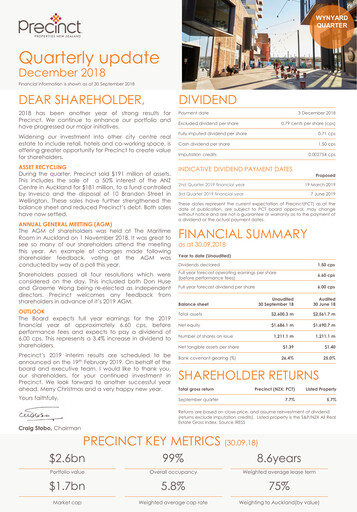 Thumbnail Precinct Properties
 Quarterly Report 2018-q3