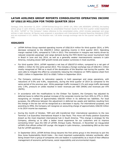 Thumbnail LATAM Airlines  Quarterly Report 2014-q3