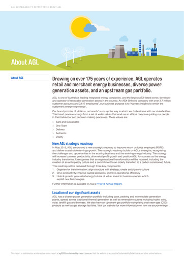 Thumbnail AGL Energy
 Sustainability Report 2015