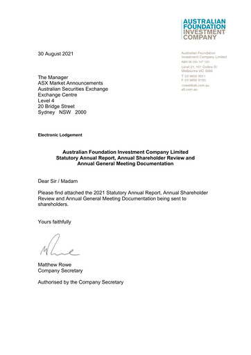 Thumbnail Australian Foundation Investment Company Annual Report 2021