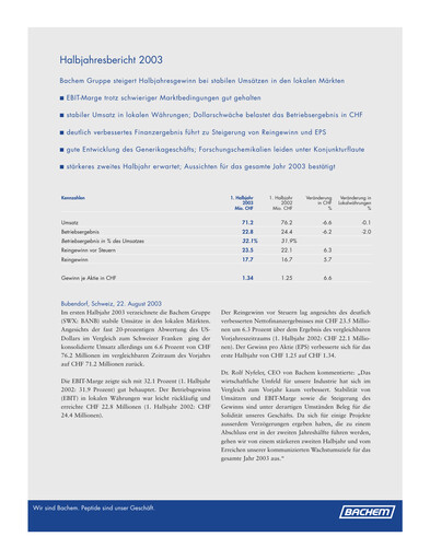 Miniature Bachem Rapport semestriel 2003-h1