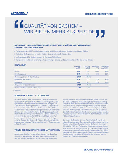 Miniature Bachem Rapport semestriel 2005-h1