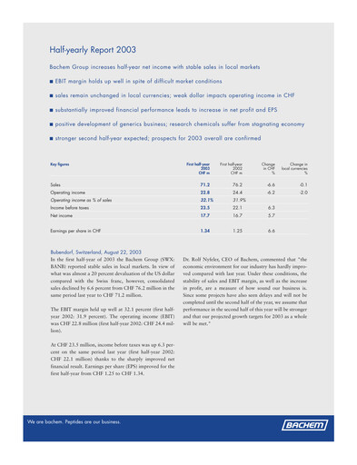 Miniature Bachem Rapport semestriel 2003-h1