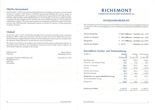 Miniature Compagnie Financière Richemont Rapport semestriel 1991-h1