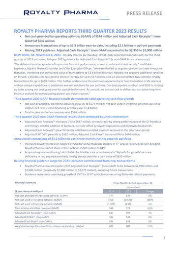 Thumbnail Royalty Pharma Quarterly Report 2023-q3