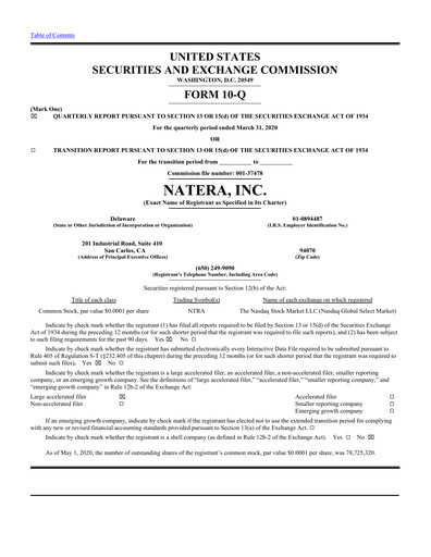 Thumbnail Natera Quarterly Report 2020-q1