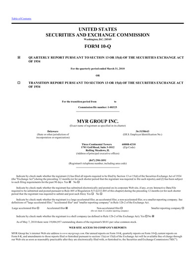 Thumbnail MYR Group Quarterly Report 2010-q1