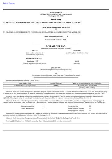 Thumbnail MYR Group Quarterly Report 2022-q2