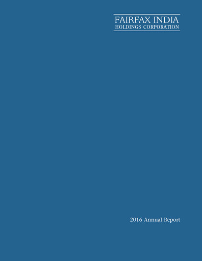 Thumbnail Fairfax India Holdings Annual Report 2016