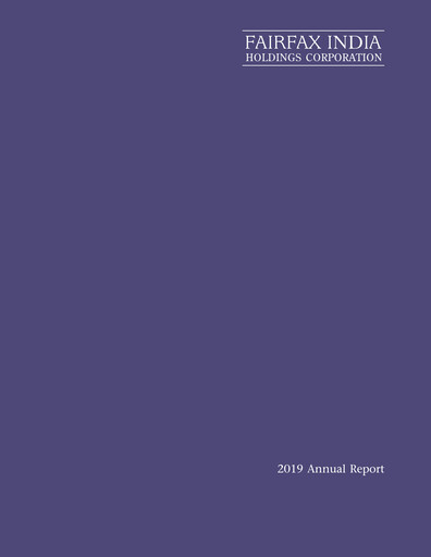 Thumbnail Fairfax India Holdings Annual Report 2019