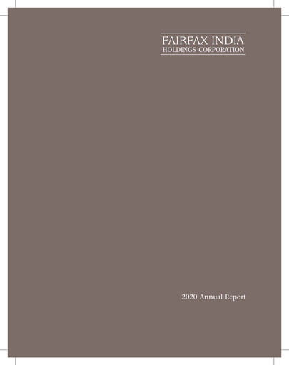 Thumbnail Fairfax India Holdings Annual Report 2020