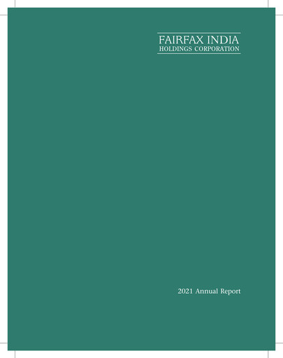 Thumbnail Fairfax India Holdings Annual Report 2021