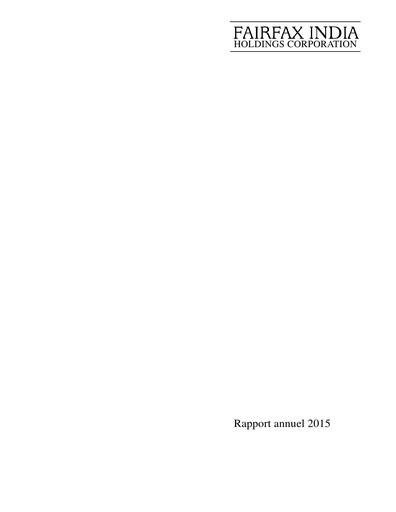Thumbnail Fairfax India Holdings Annual Report 2015