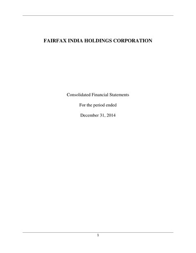 Thumbnail Fairfax India Holdings Financial Statement 2014