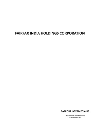 Thumbnail Fairfax India Holdings Quarterly Report 2015-q3