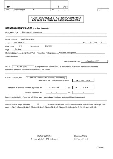Thumbnail Titan Cement International Financial Statement 2019