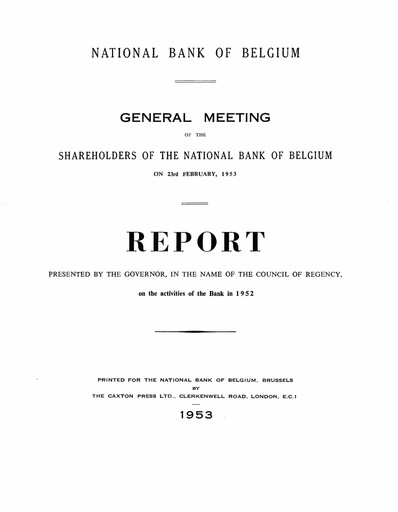 Thumbnail Banque nationale de Belgique Annual Report 1952