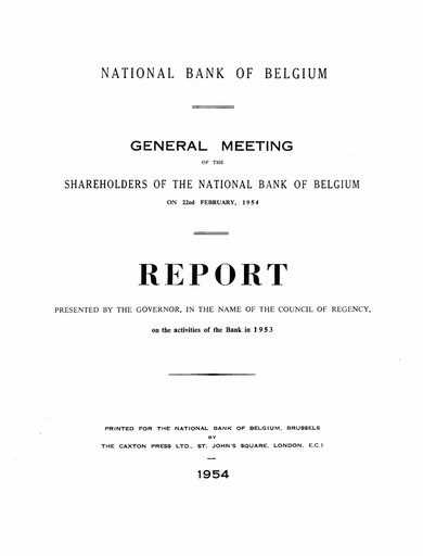 Thumbnail Banque nationale de Belgique Annual Report 1953
