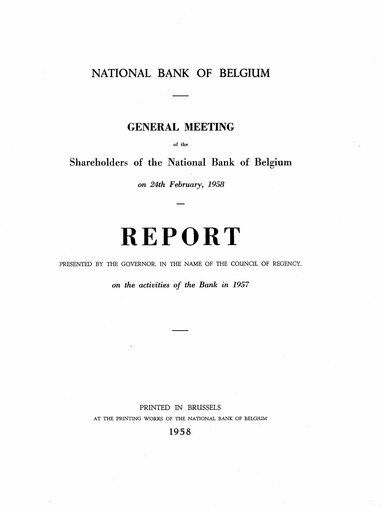 Thumbnail Banque nationale de Belgique Annual Report 1957