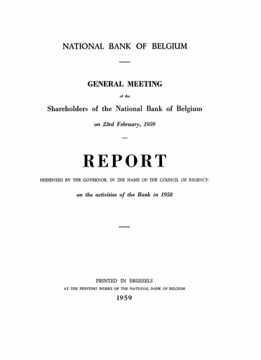 Thumbnail Banque nationale de Belgique Annual Report 1958