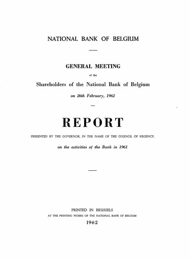 Thumbnail Banque nationale de Belgique Annual Report 1961