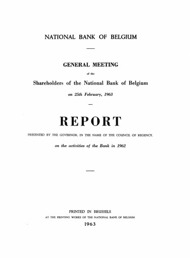 Thumbnail Banque nationale de Belgique Annual Report 1962