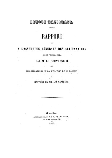 Thumbnail Banque nationale de Belgique Annual Report 1851