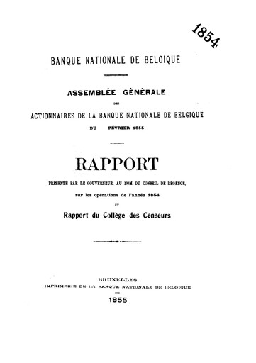 Thumbnail Banque nationale de Belgique Annual Report 1854