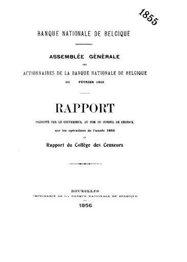Thumbnail Banque nationale de Belgique Annual Report 1855