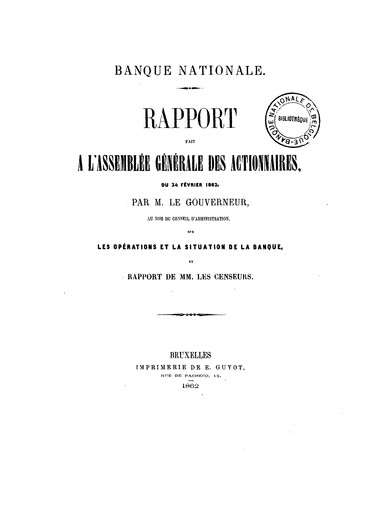 Thumbnail Banque nationale de Belgique Annual Report 1861
