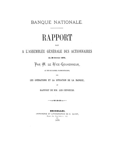 Thumbnail Banque nationale de Belgique Annual Report 1869