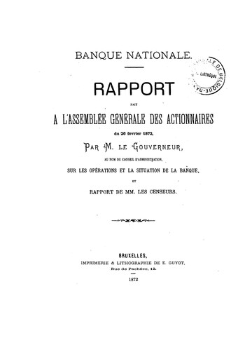 Thumbnail Banque nationale de Belgique Annual Report 1871
